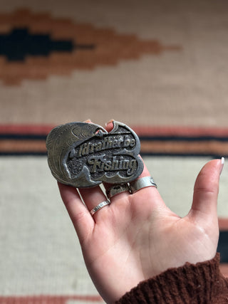 Vintage I’d Rather Be Fishing Belt Buckle for Men
