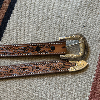 Western Tooled Leather Belt 25” - 28”