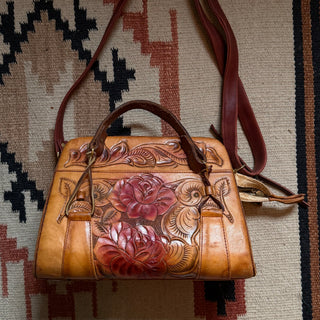 Tooled Leather Rose 1970s Cowgirl Purse