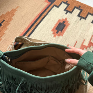 Vintage Green Fringe Leather Purse