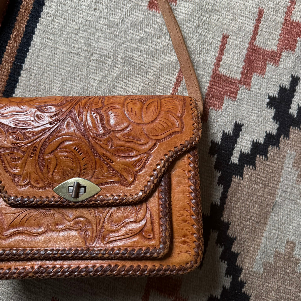 50s Tooled Leather Floral Bag