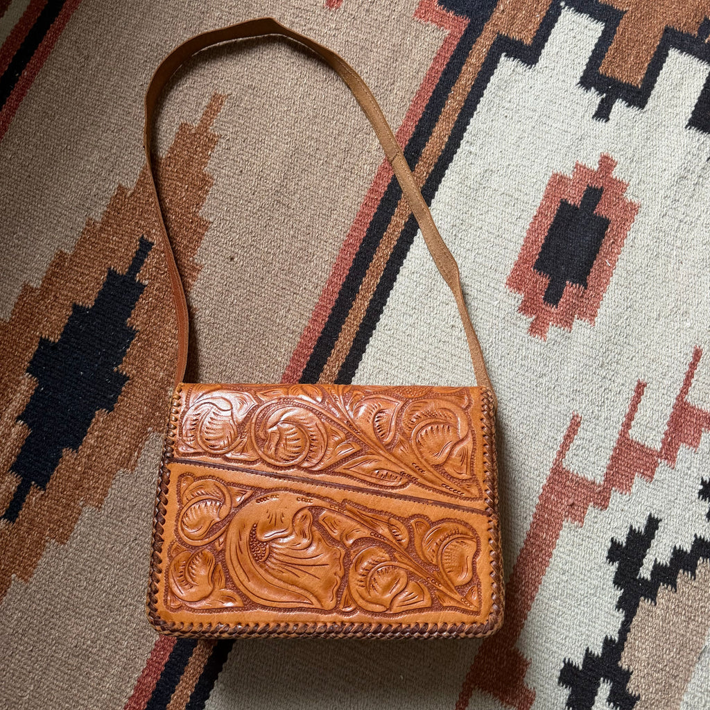 50s Tooled Leather Floral Bag