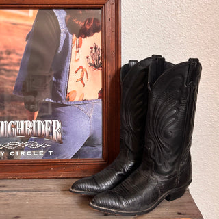 Vintage Code West Black Lizardskin Cowboy Boots, Women’s Size 7