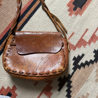 70s Tooled Leather Flower Bag for Women