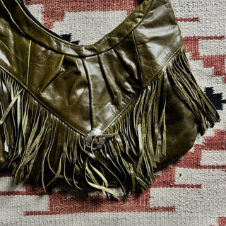 Olive Green Leather & Fringe Purse