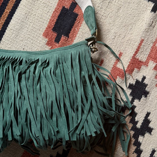 Vintage Green Fringe Leather Purse
