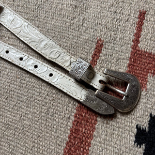 White Tooled Wrangler Belt - Sizes 26” - 28”