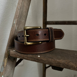 Stitched Brown Leather Belt - 36” - 39”