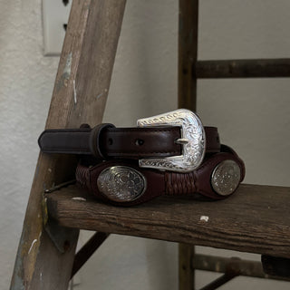 Brown Leather Concho Belt - 27” - 30”