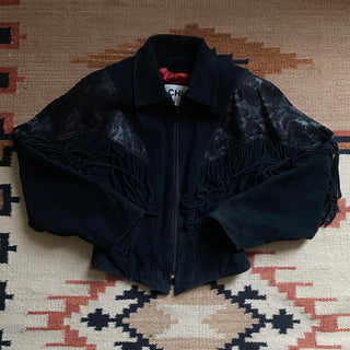 Vintage Night Out Cowgirl Fringe Leather Jacket, Medium for Women