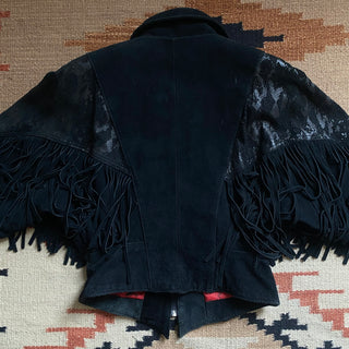 Vintage Night Out Cowgirl Fringe Leather Jacket, Medium for Women