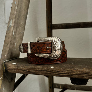 Tooled Leather Belt - 21” - 24”