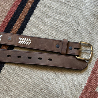 Stitched Brown Leather Belt - 26” - 29”