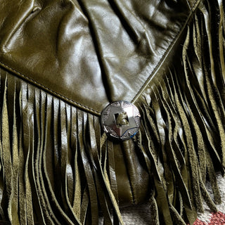 Olive Green Leather & Fringe Purse