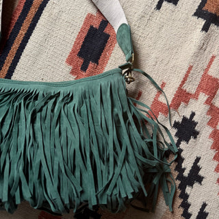 Vintage Green Fringe Leather Purse
