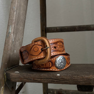 Tooled Leather Belt - Sizes 29” - 32”