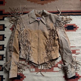 Vintage Tan Fringe Suede Jacket for Women