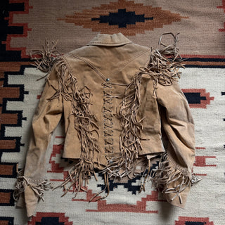 Vintage Tan Fringe Suede Jacket for Women