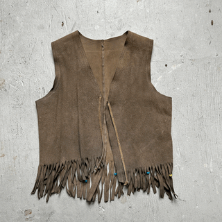 Vintage Fringe Suede Vest, Small for Women