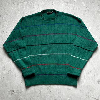 Vintage Evergreen Striped Sweater, Large for Men