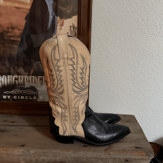 Vintage Navy Leather Code West Cowboy Boots, Women's 6