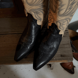 Vintage Navy Leather Code West Cowboy Boots, Women's 6