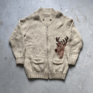 Vintage Happy Reindeer Cowichan Style Sweater Medium for Women