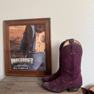 Vintage Code West Suede Purple Cowgirl Boots, Women's 7