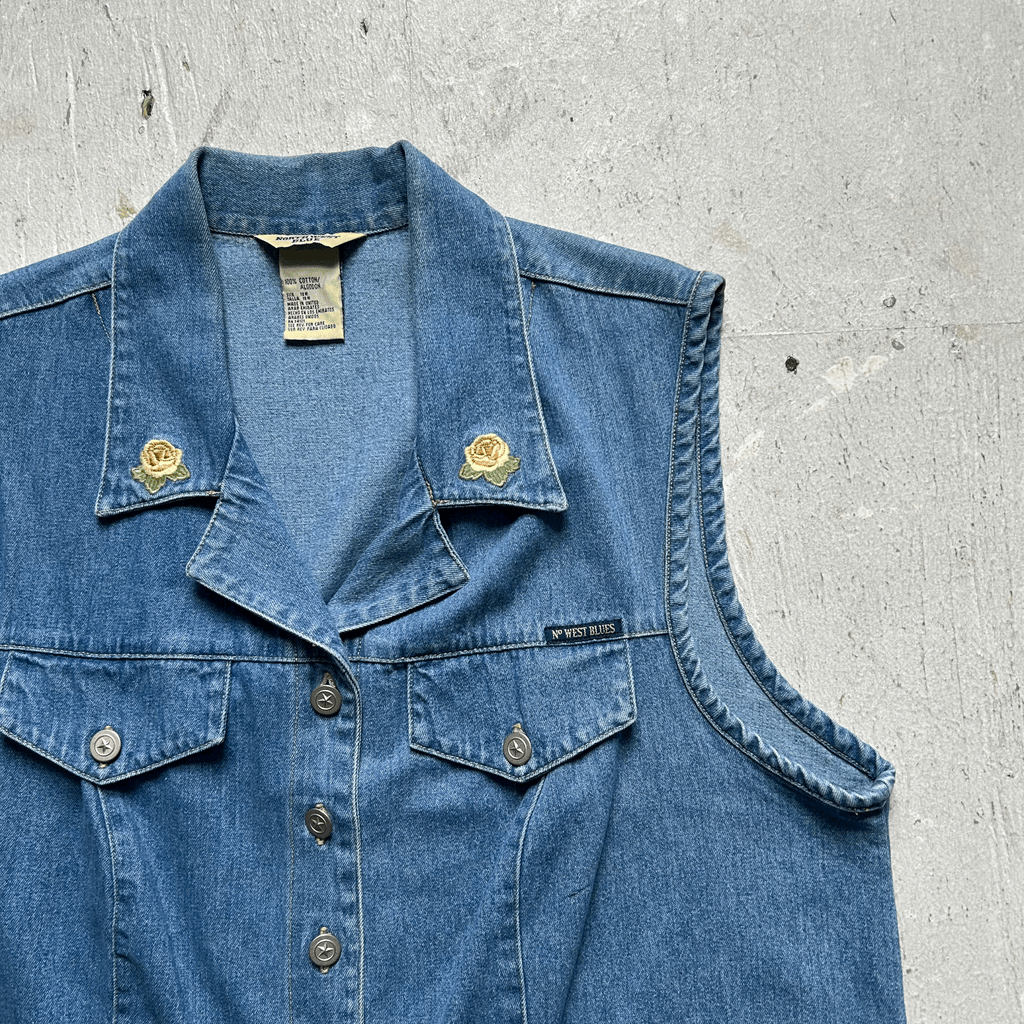 Cowgirl Floral Embroidered Denim Vest - XL