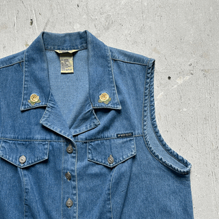 Vintage Cowgirl Floral Embroidered Denim Vest, XL for Women