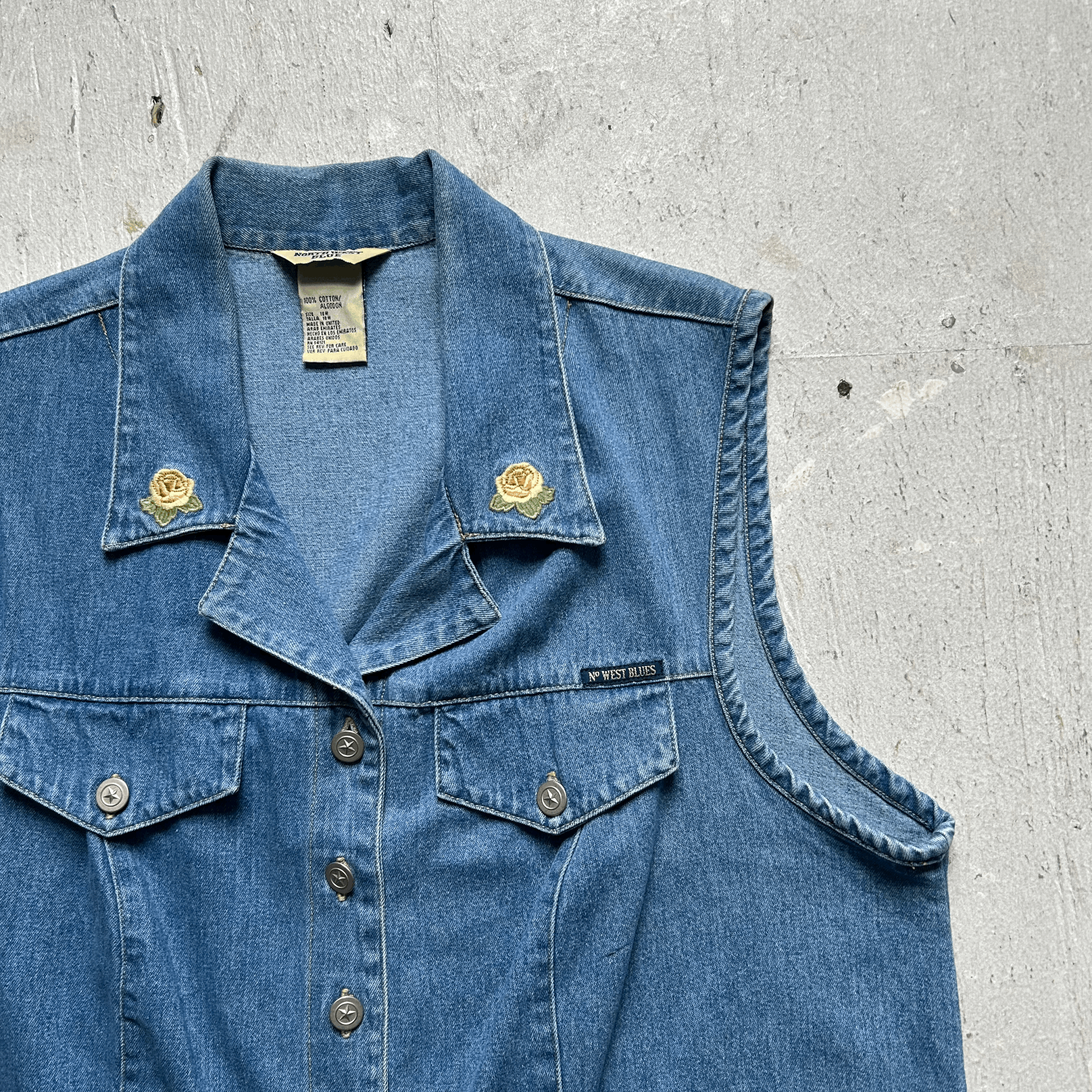 Cowgirl Floral Embroidered Denim Vest - XL