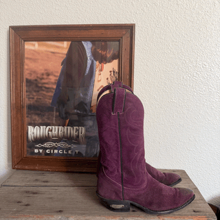 Vintage Code West Suede Purple Cowgirl Boots, Women's 7