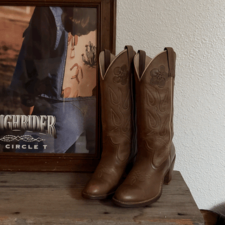 Vintage Flower Leather Acme Cowboy Boots, Women's 6.5