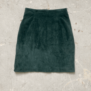 Vintage Forest Green Leather Set Skirt & Top, XS/24 inch waist for Women