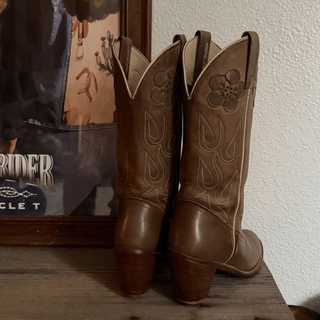 Vintage Flower Leather Acme Cowboy Boots, Women's 6.5