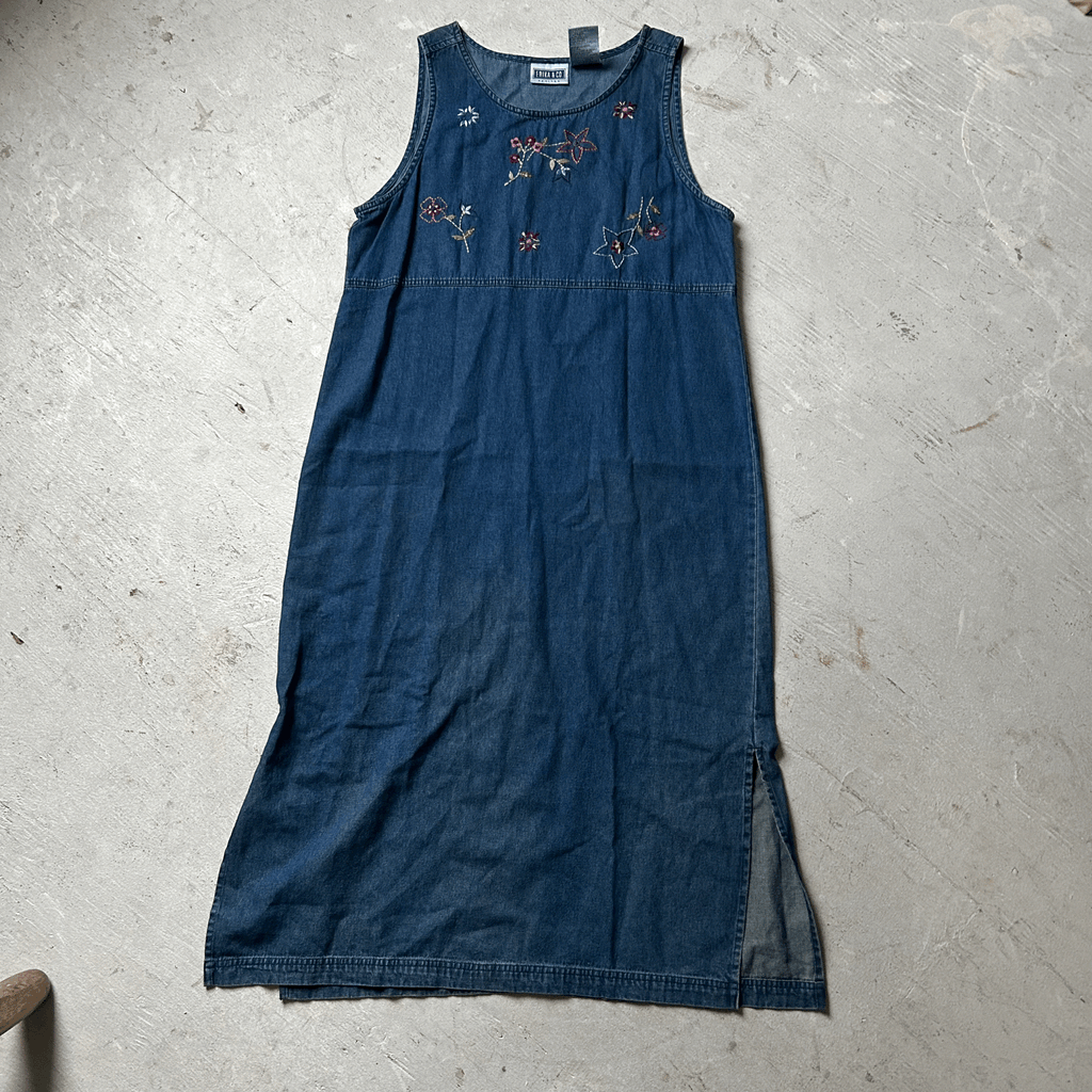Granny Embroidered Denim Dress - Large