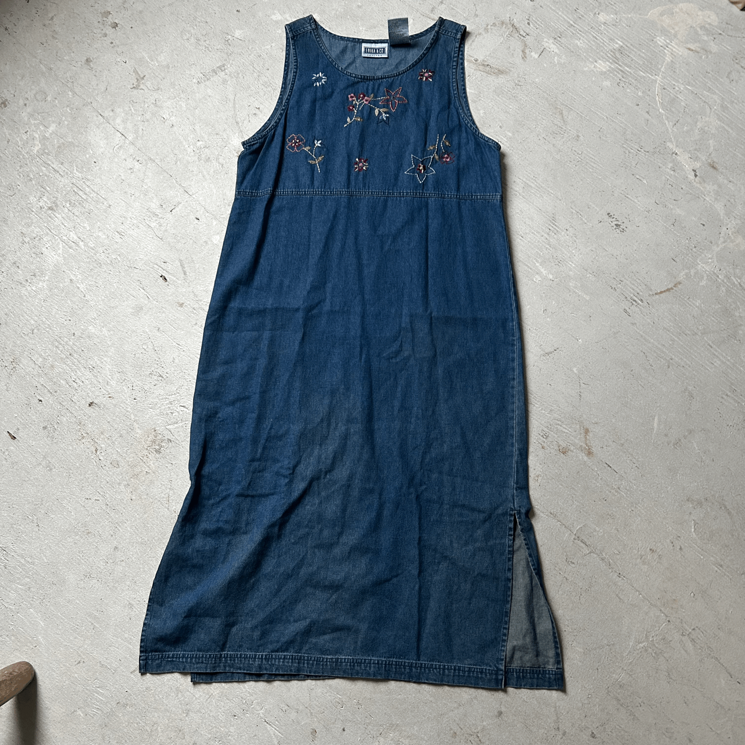 Granny Embroidered Denim Dress - Large