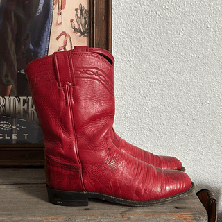 Vintage Justin Red Lizard Cowboy Boots, Women's 7.5