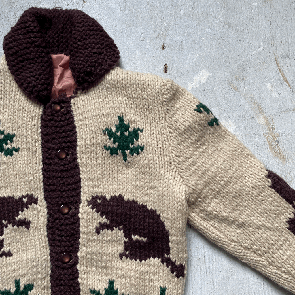 50s Rare Beaver Cowichan Sweater Small