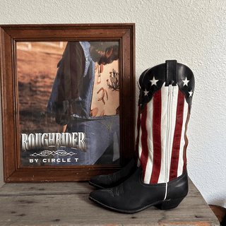 Vintage Deadstock Code West American Flag Tall Cowboy Boots, Size Women's 6