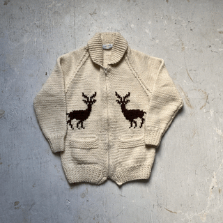 Vintage Forest Reindeer Cowichan Style Sweater Small for Women