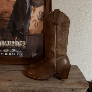 Vintage Flower Leather Acme Cowboy Boots, Women's 6.5