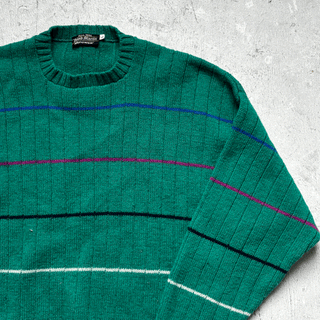 Vintage Evergreen Striped Sweater, Large for Men