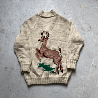 Vintage Happy Reindeer Cowichan Style Sweater Medium for Women