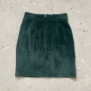 Vintage Forest Green Leather Set Skirt & Top, XS/24 inch waist for Women