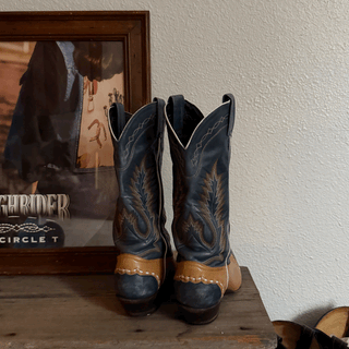 Vintage Blue Leather Tony Lama Cowboy Boots, Women's 7.5/8