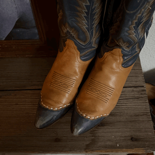 Vintage Blue Leather Tony Lama Cowboy Boots, Women's 7.5/8