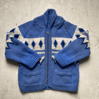 Vintage Cozy Blue Cowichan Style Sweater Large for Women