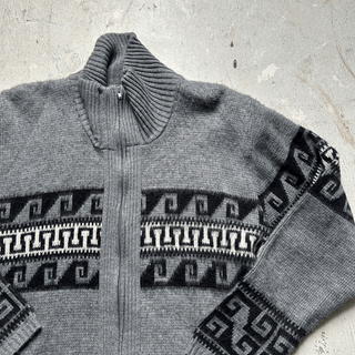 Vintage Cozy Cowboy Grey Zipup Sweater, Medium for Men