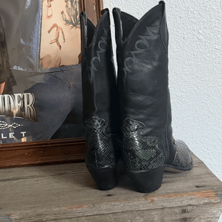 Vintage Code West Green and Black Snakeskin Boots, Women's 7